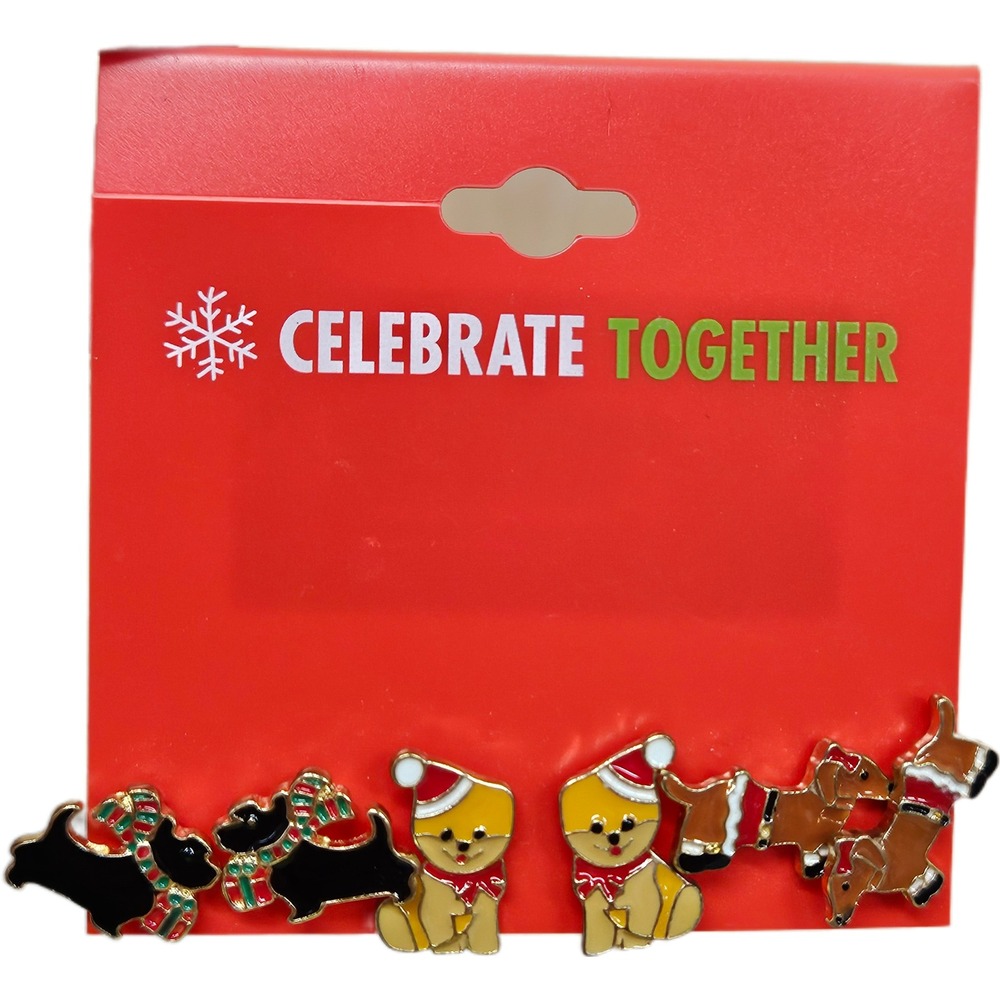 Celebrate Together Christmas Dog Stud Earring Set Scottie Pomeranian Dachshund